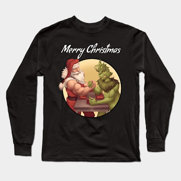 Santa vs Grinch Christmas Armwrestling Long Sleeve T-Shirt by Millionaire Merch